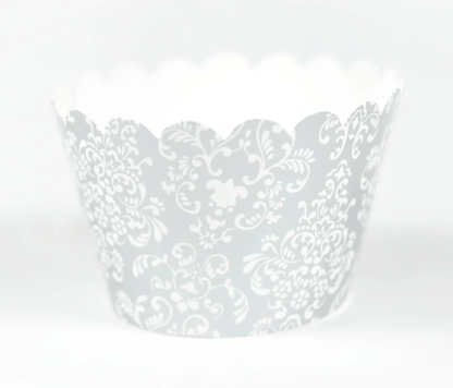 Sweet Celebration Cupcake Wrappers -12 - Damask Silver