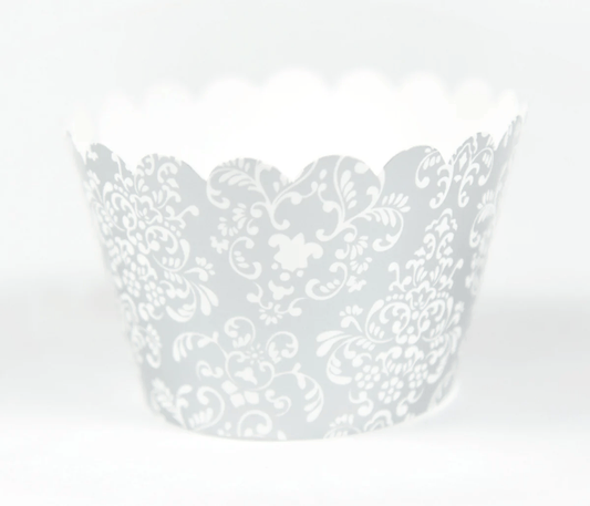 Sweet Celebration Cupcake Wrappers -12 - Damask Silver